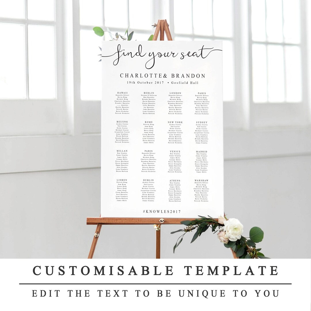 Find Your Seat - Wedding Seating Plan In 'The One' - Printable with Please Find Your Seat Free Template