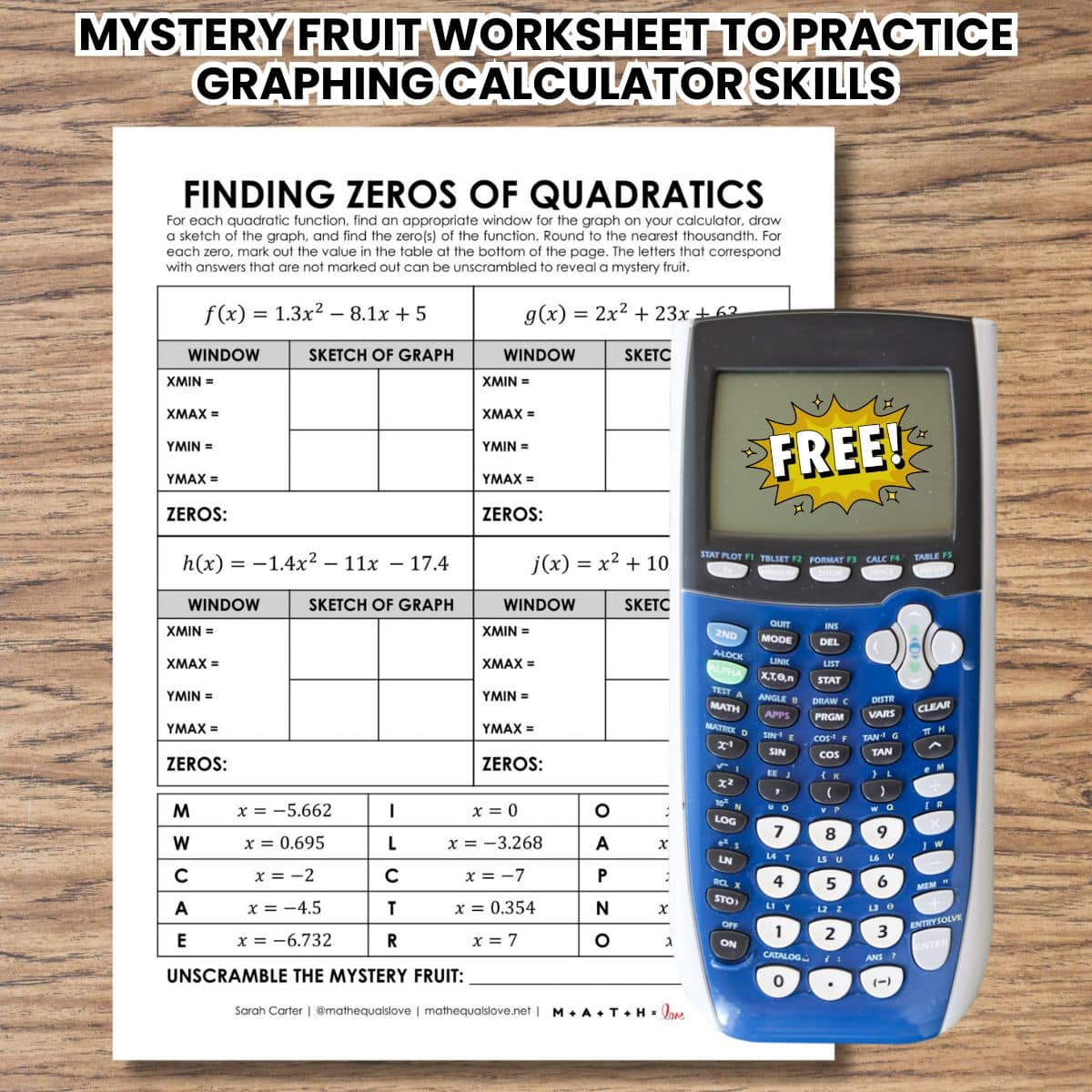 Finding Zeros Of Quadratics Worksheet (Free Printable Pdf) for Calculator Worksheets Free Printable