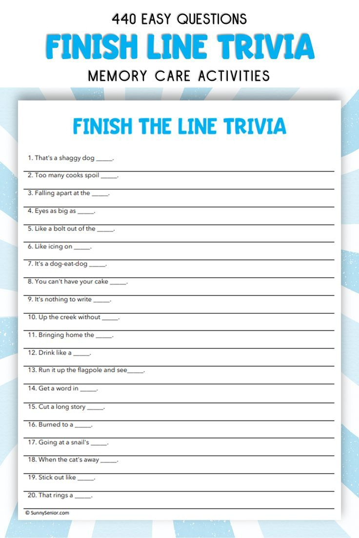 Finish The Line Trivia Questions Easy, Activities For Dementia for Free Printable Trivia For Seniors with Dementia