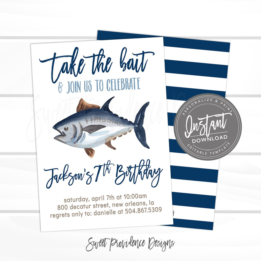 Fishing Birthday Invitation, Fish Theme Birthday, Editable Boy Birthday Template, Take The Bait, Fish Invite, Instant Access, - Etsy.de pertaining to Free Printable Fishing Birthday Invitations