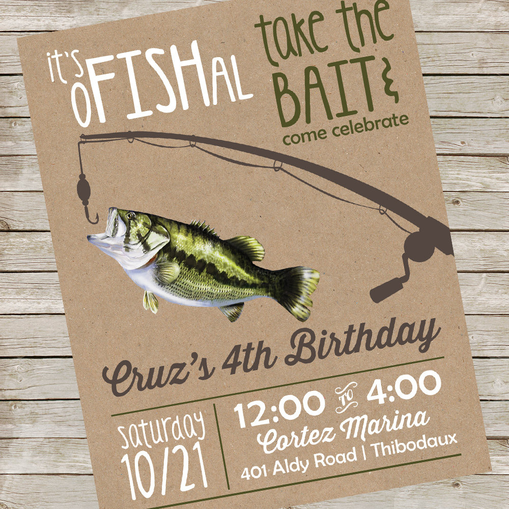 Fishing Invitation Piy File ~ Bass Fishing Birthday Party Invite intended for Free Printable Fishing Birthday Invitations