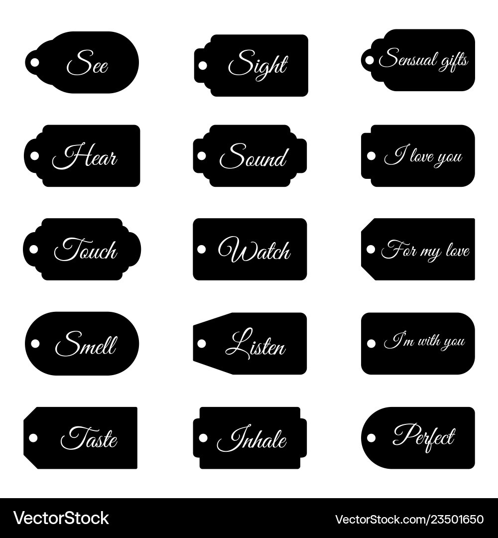 Five Senses Gift Tags And Card Flat Royalty Free Vector inside Five Senses Gift Tags Free Printables