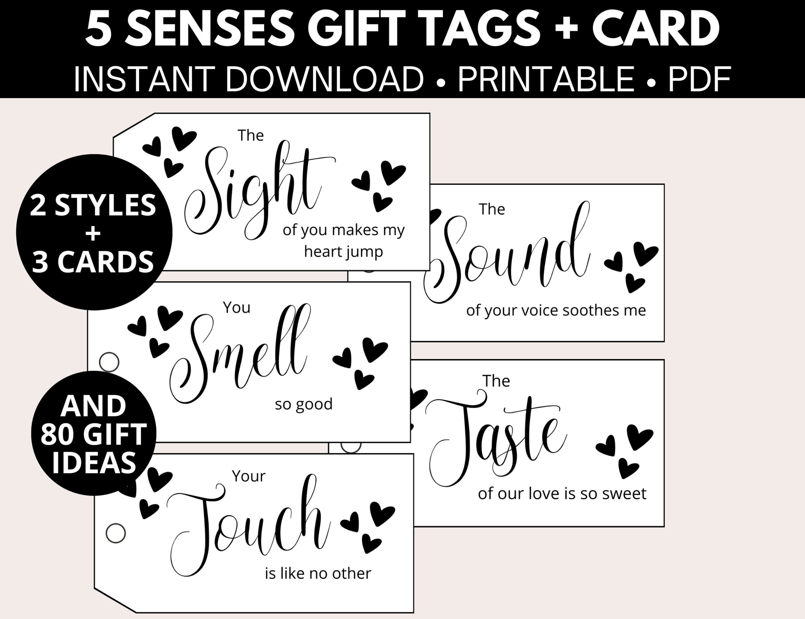 Five Senses Gift Tags With Cards And Gift Ideas, 1St Anniversary intended for 5 Senses Gift Tags Free Printable