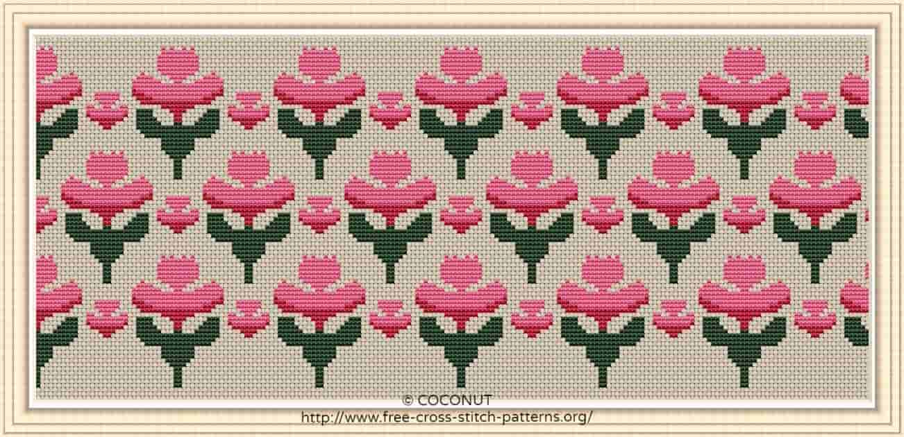 Flower Border (14) , Free And Easy Printable Cross Stitch Pattern for Free Printable Counted Cross Stitch Border Patterns