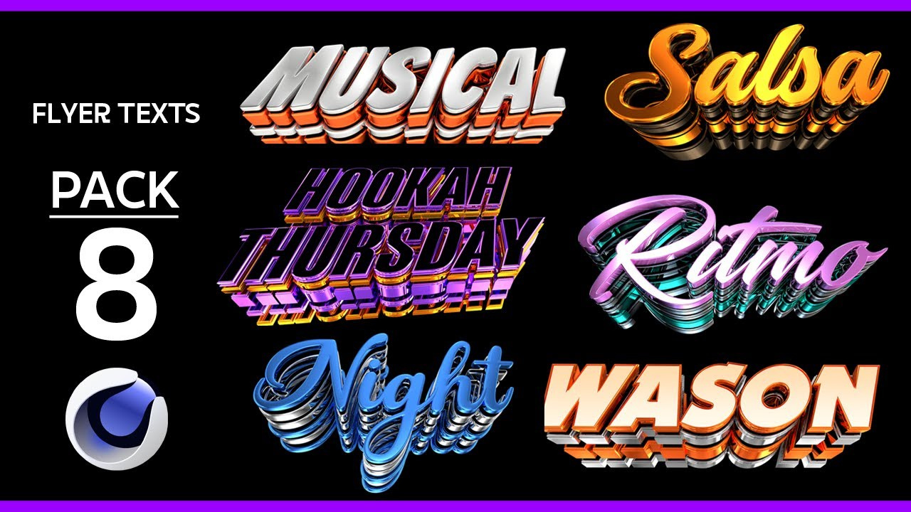 Flyer 3D Texts Templates Pack 8 - Cinema 4D / Pack De Textos Flyer Editables Para Cinema 4D with Free C4D Text Templates