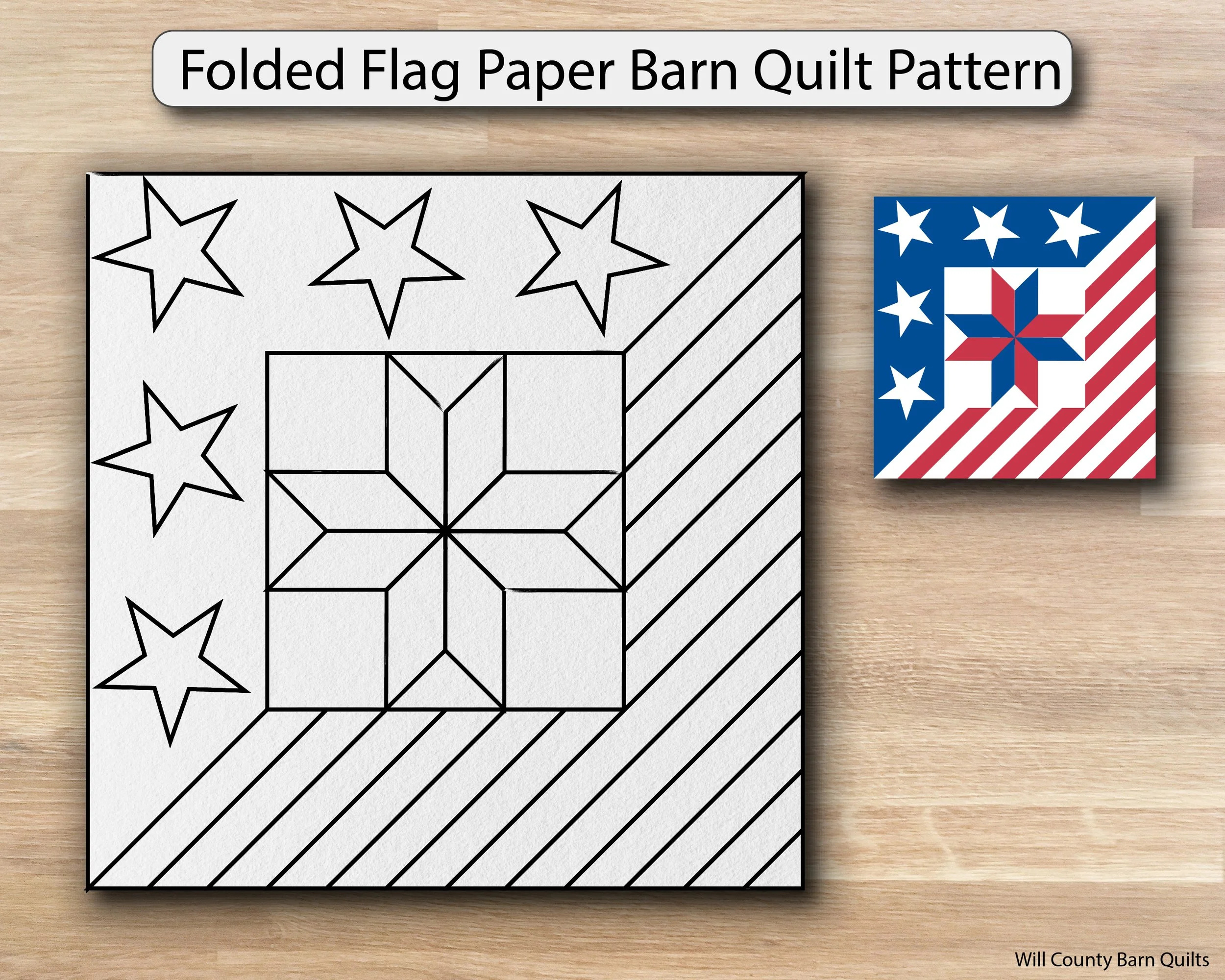 Folded Flag Barn Quilt Pattern — Will County Barn Quilt Trail within Free Printable Patriotic Barn Quilt Patterns