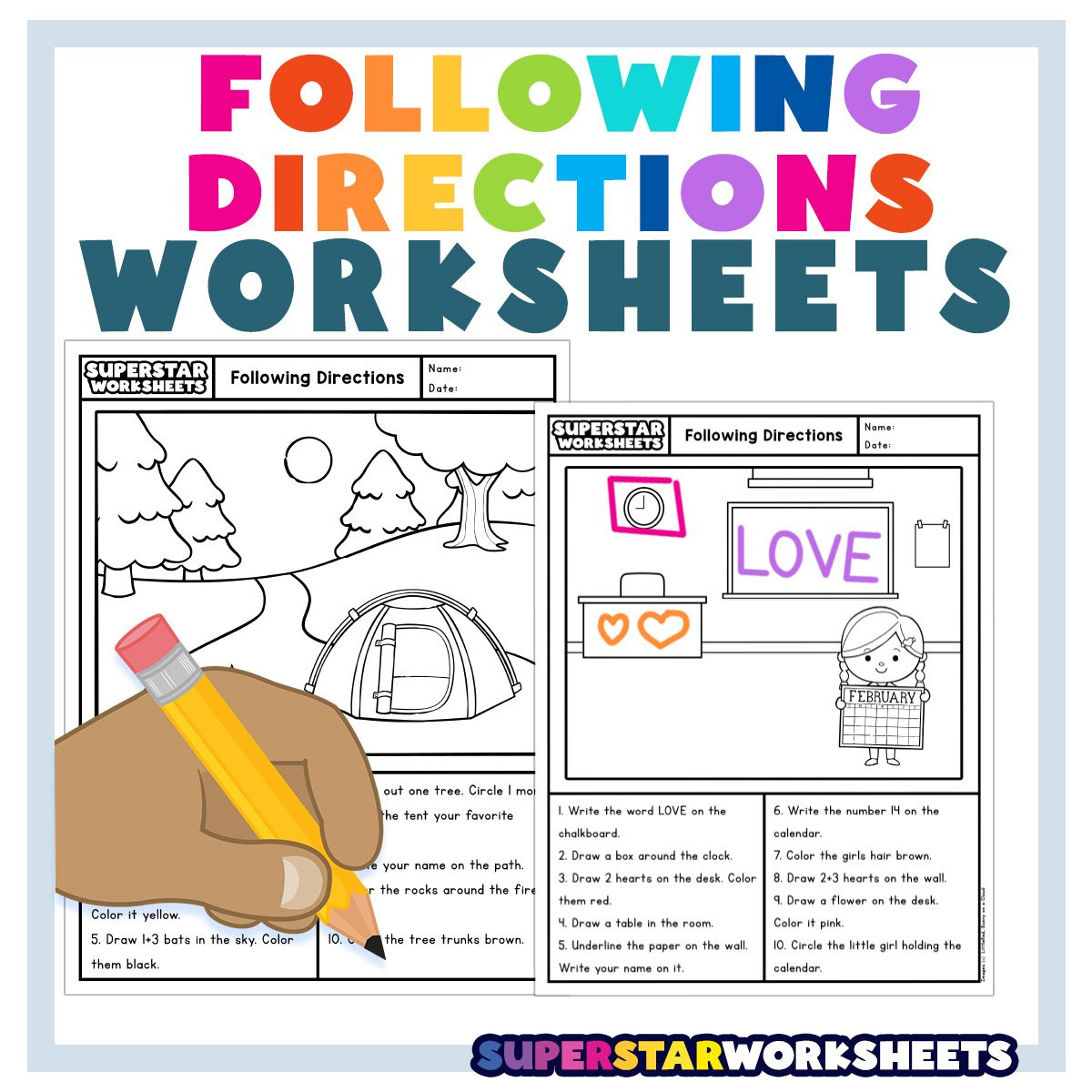 Following Directions Worksheets - Superstar Worksheets in Free Printable Direction Cards