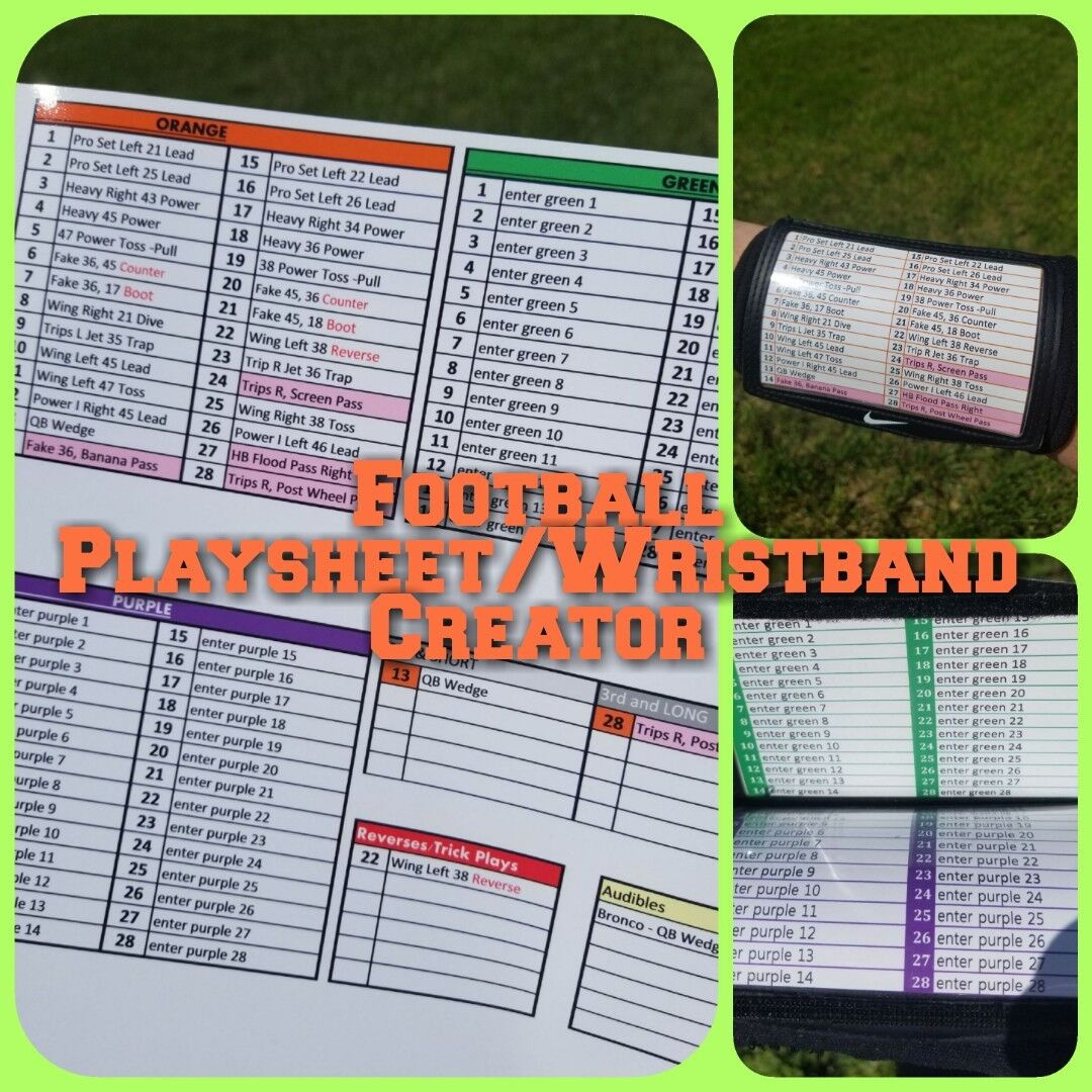 Football Coach Playsheet / Wristband Creator (Wristcoach within Free Wrist Coach Template Creator