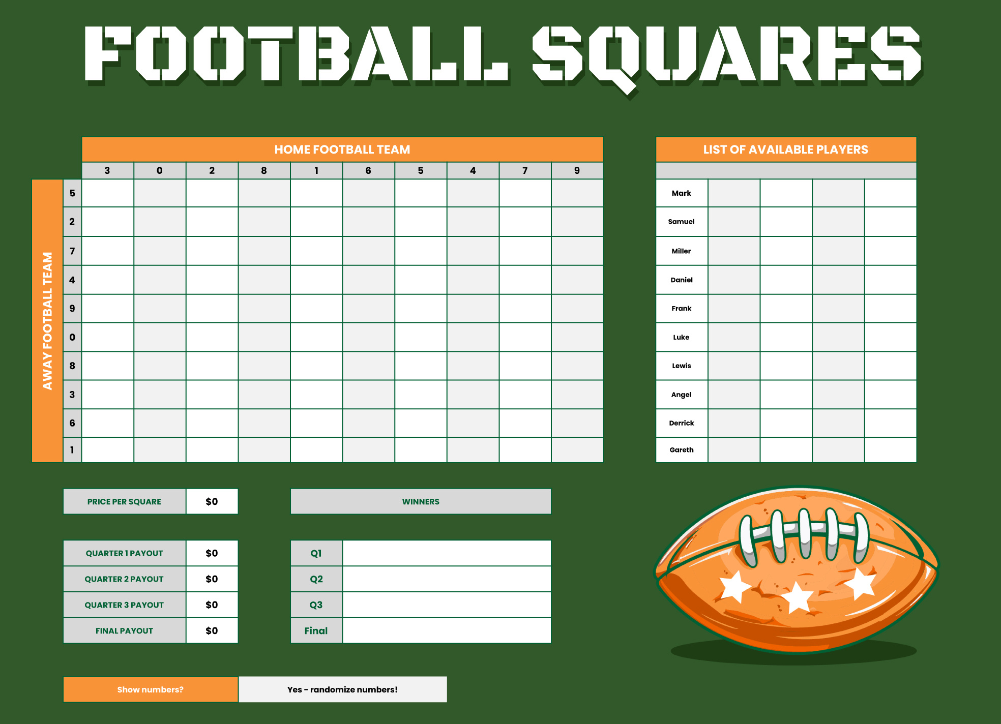 Football Squares Free Google Sheets &amp;amp; Excel Template - Gdoc.io within Free Printable Football Line Sheets