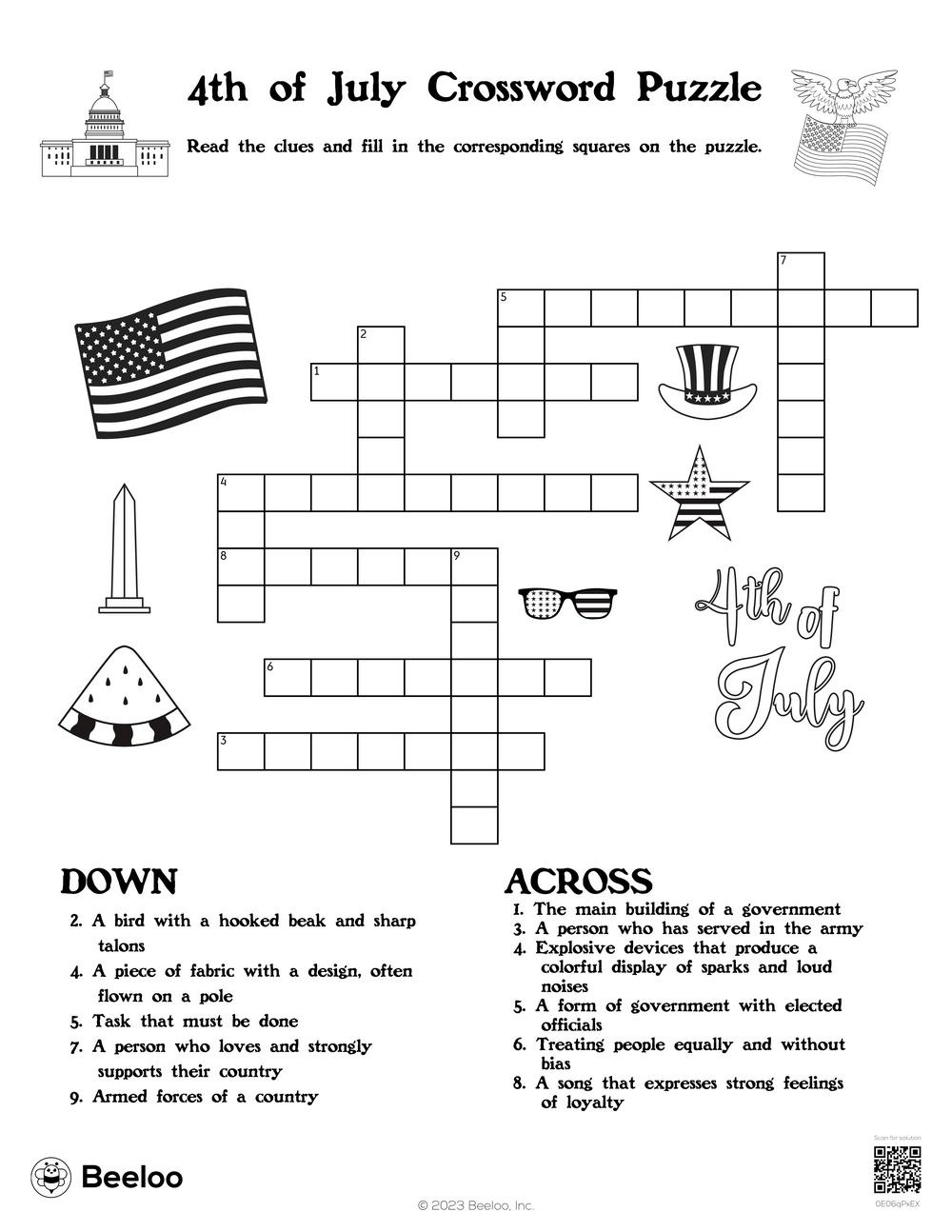 Fourth Of July-Themed Crossword Puzzles • Beeloo Printable Crafts within Free Printable 4th of July Crossword Puzzles