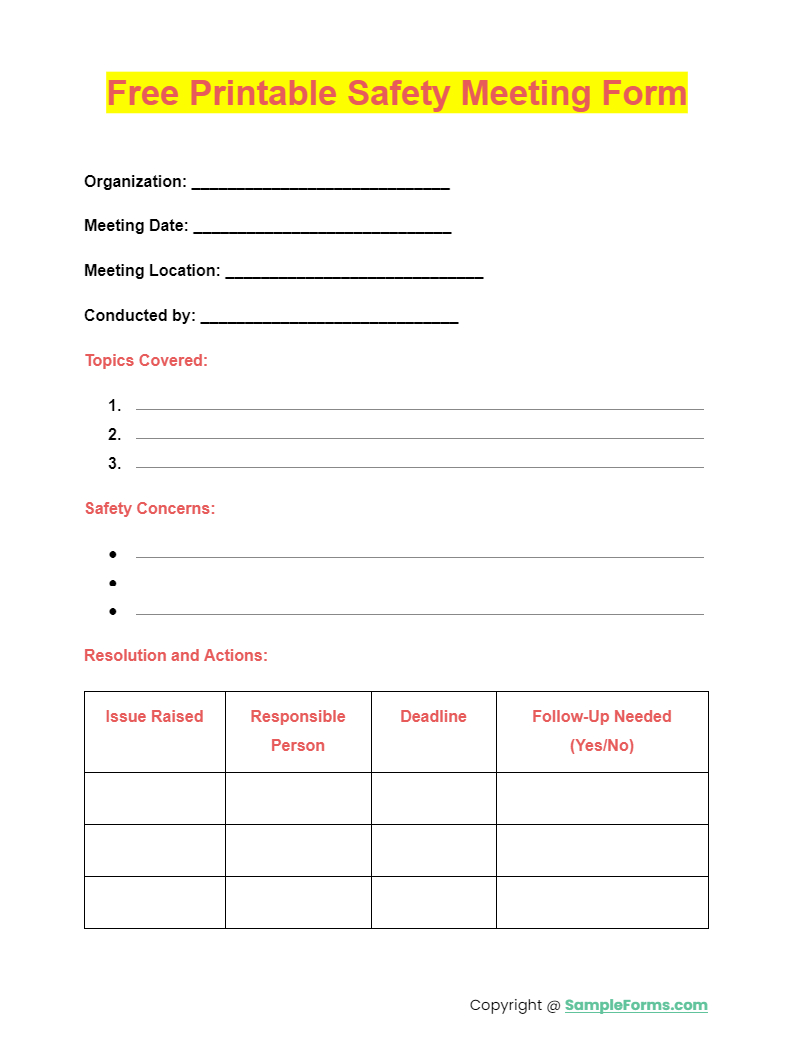 Free 14+ Safety Meeting Form Samples, Pdf, Ms Word, Google Docs, Excel in Free Printable Safety Meeting Sheets
