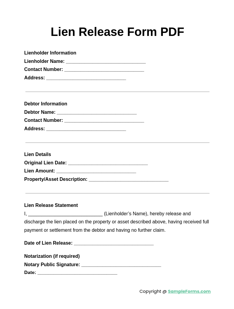 Free 15+ Lien Release Form Samples, Pdf, Ms Word, Google Docs, Excel inside Free Printable Lien Release Form
