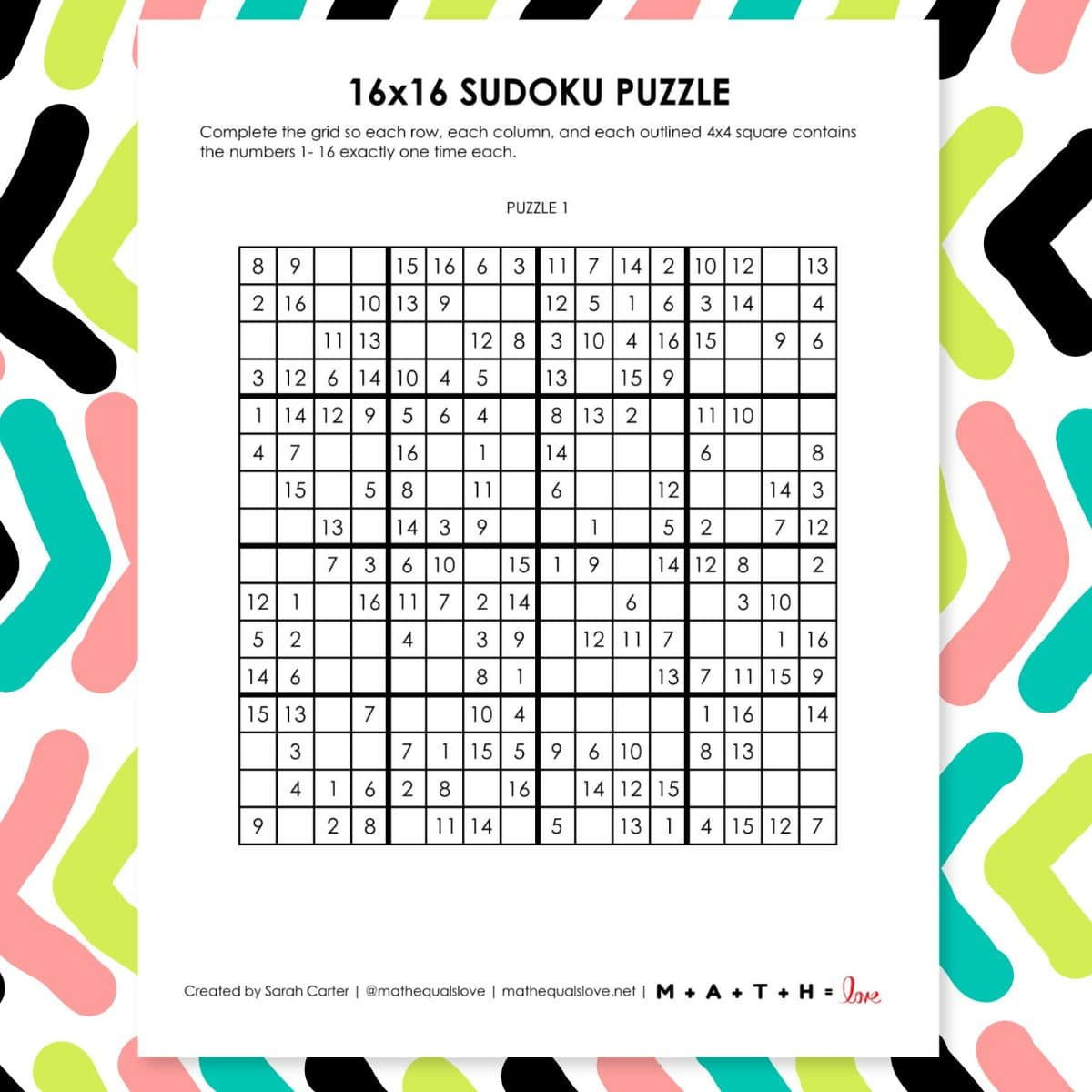 Free 16X16 Printable Sudoku Puzzles (Pdf) for Free Printable 16X16 Sudoku Puzzles