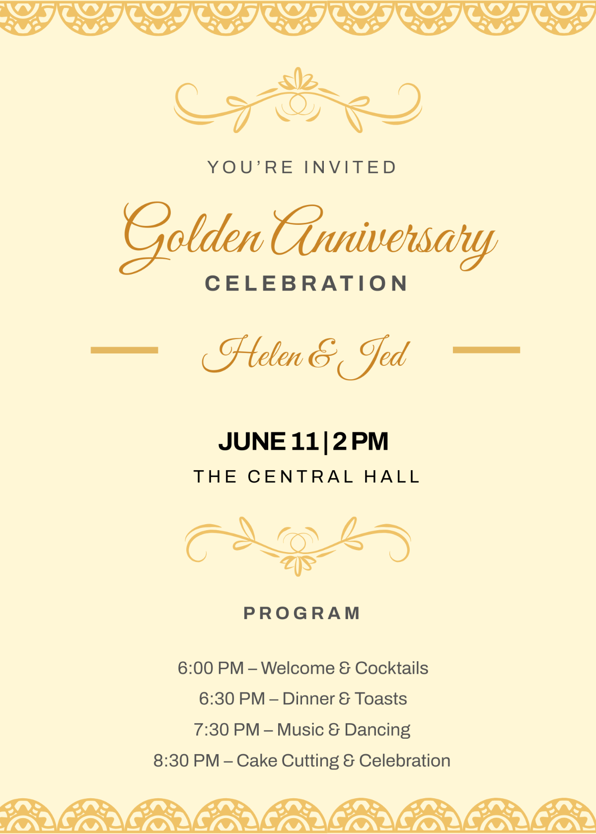 Free 50Th Anniversary Invitation With Program Template To Edit Online regarding 50Th Anniversary Free Printables