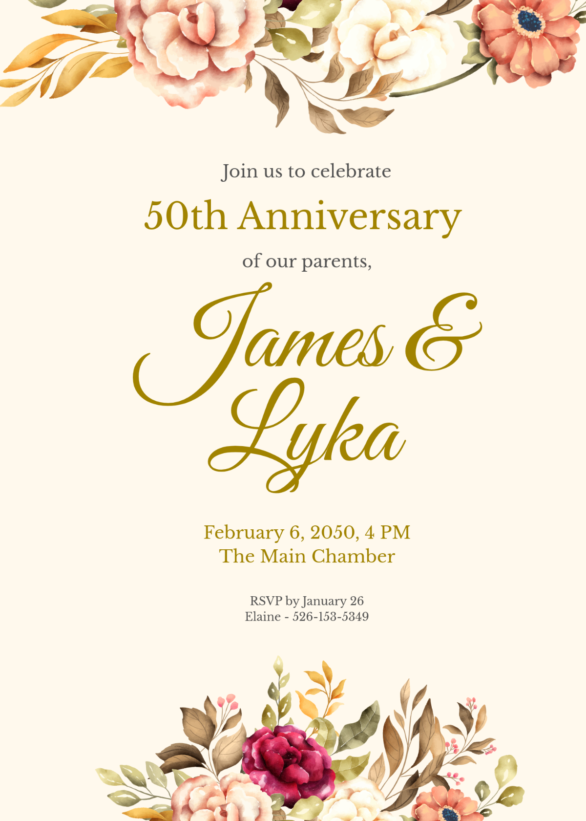 Free 50Th Anniversary Of Parents Invitation Template To Edit Online inside Free Printable 50Th Anniversary Cards
