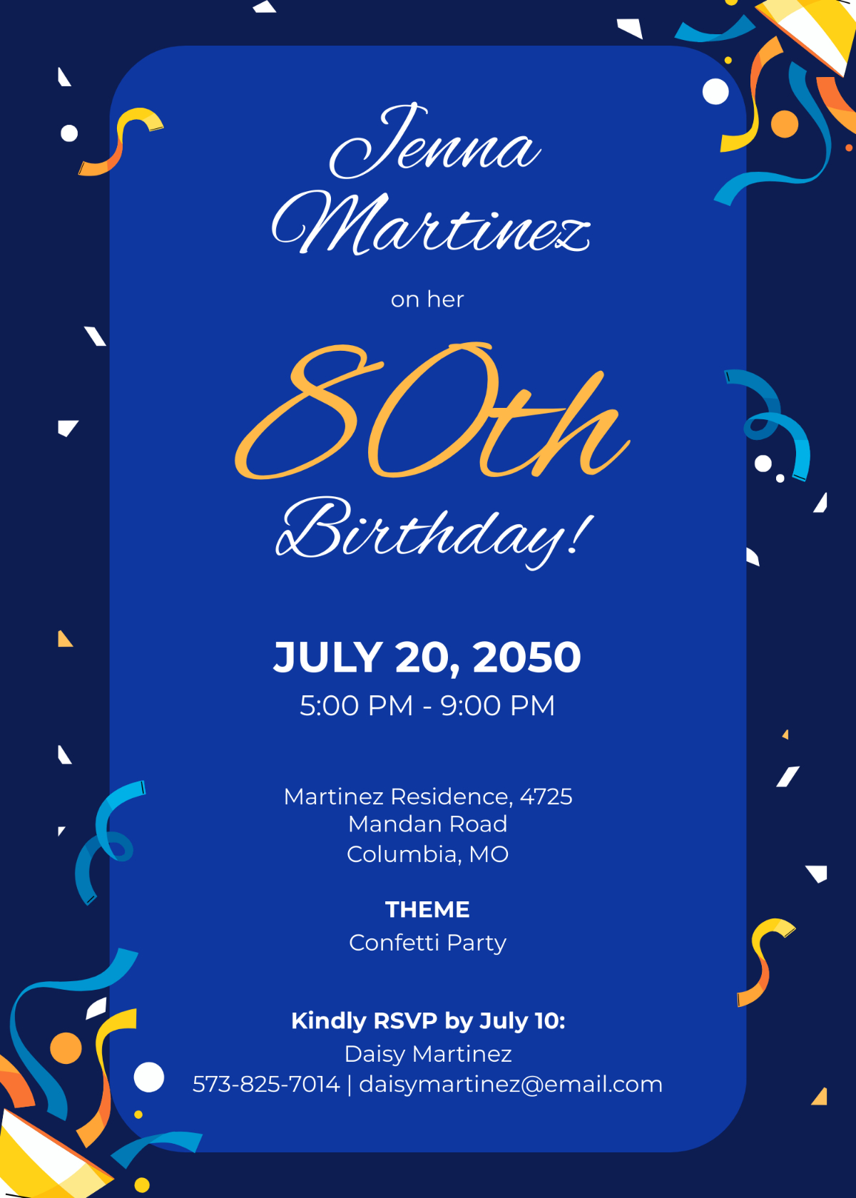 Free 80Th Birthday Invitation Templates, Editable And Printable within 80th Birthday Invitation Free Templates