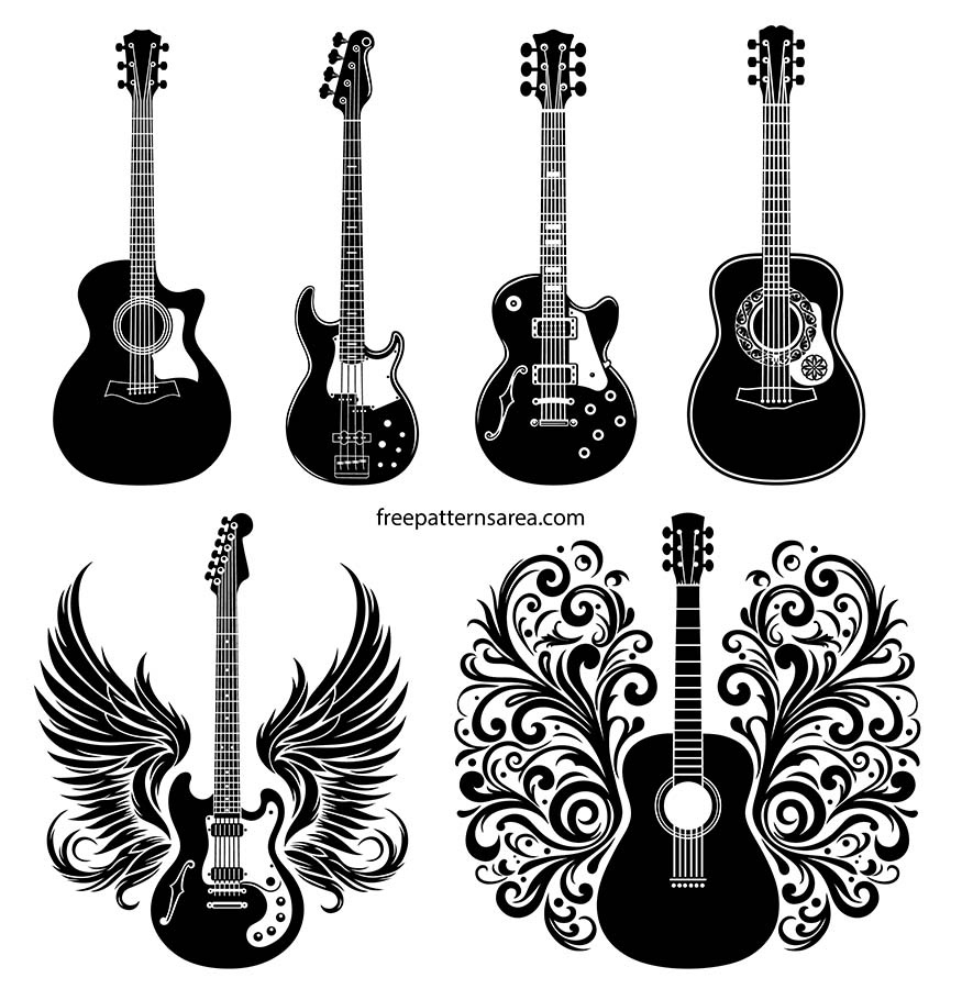 Free Acoustic &amp;amp; Electric Guitar Vector Designs For Music Projects intended for Free Guitar Stencils Printable