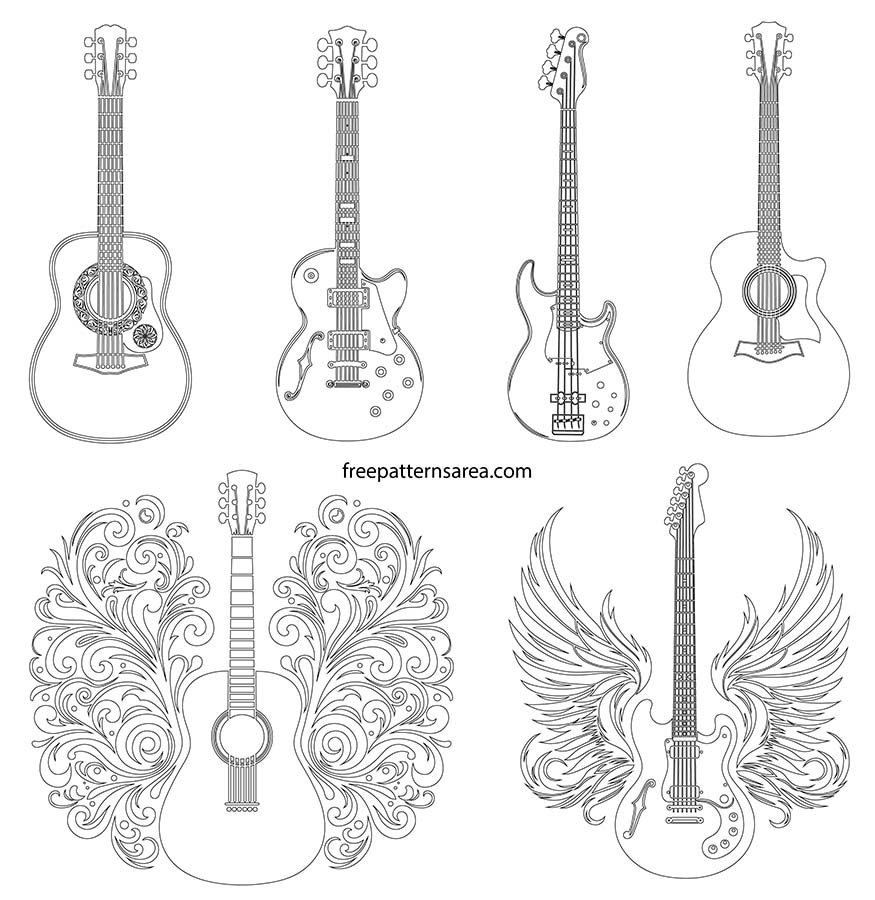Free Acoustic &amp;amp; Electric Guitar Vector Designs For Music Projects pertaining to Free Guitar Stencils Printable