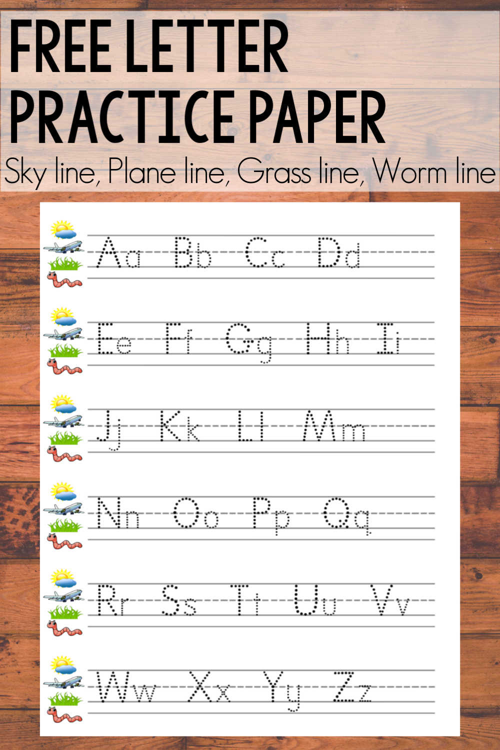 Free Alphabet Printable {Sky Line, Plane Line, Grass Line, Worm for Free Fundations Printables