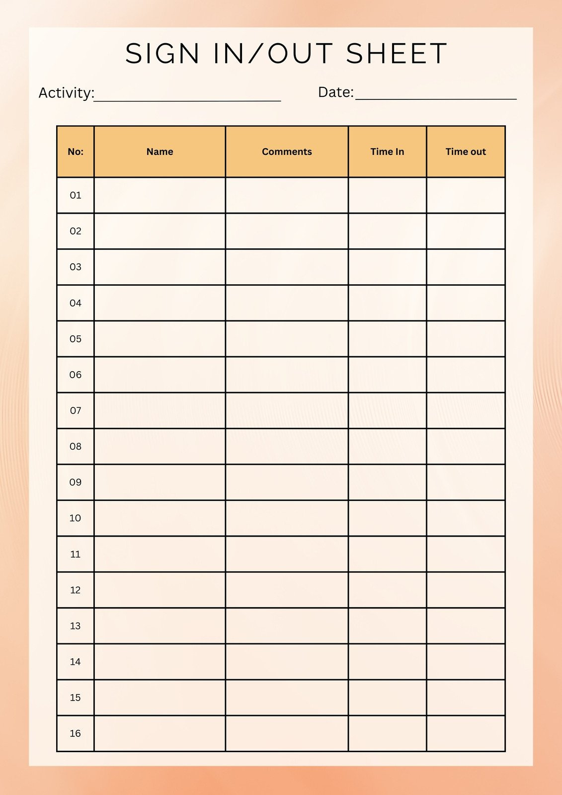 Free And Customizable Signing Templates for Free Printable Sign in and Out Sheets