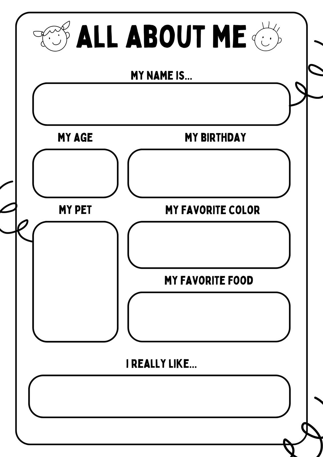 Free And Printable All About Me Worksheet Templates | Canva for Free Printable Getting to Know You Worksheets