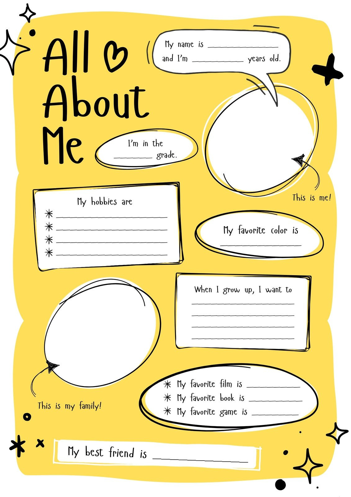 Free And Printable All About Me Worksheet Templates | Canva with regard to Free Printable All About Me Poster