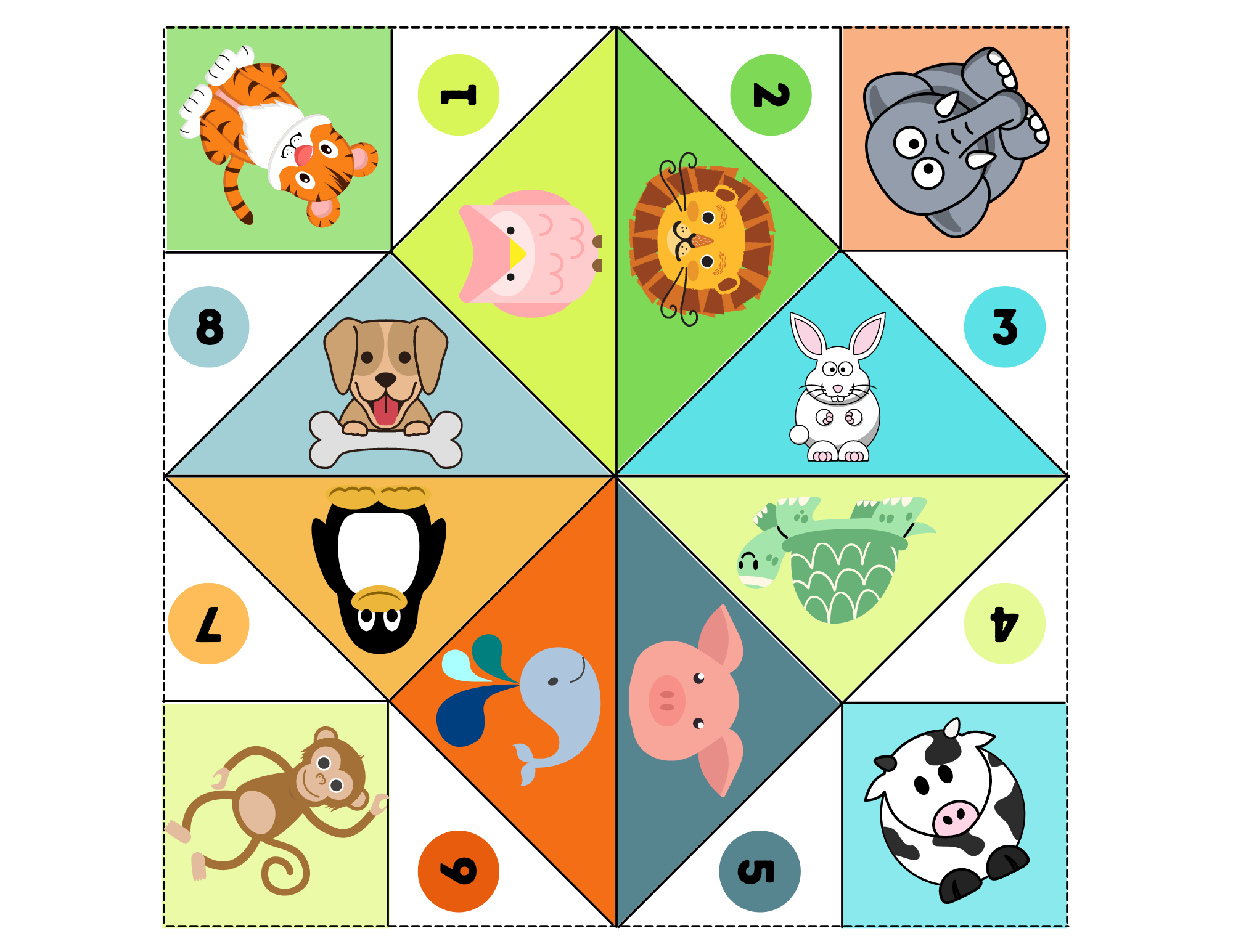 Free Animal Game -- Cootie Catcher -- Fortune Teller in Free Printable Animal Cootie Catcher Template