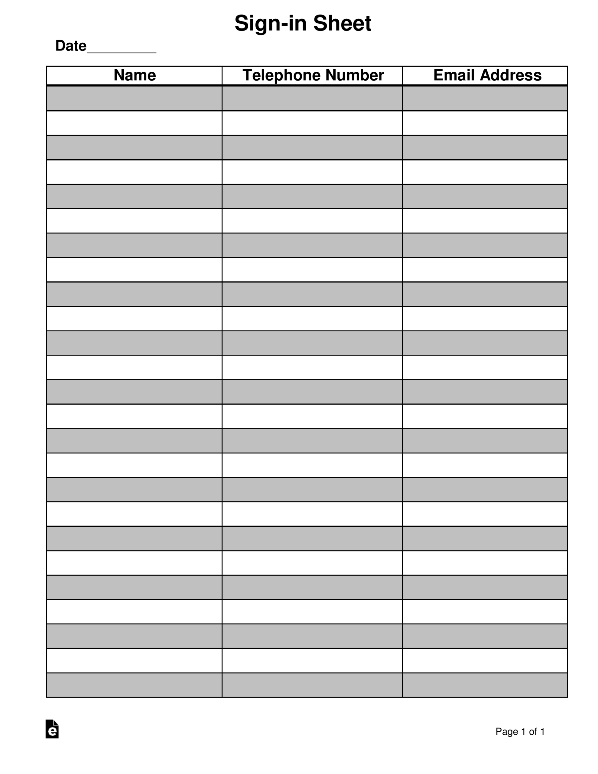 Free Attendance/Guest Sign-In Sheet Template - Pdf | Word – Eforms in Free Printable Sign in Sheet