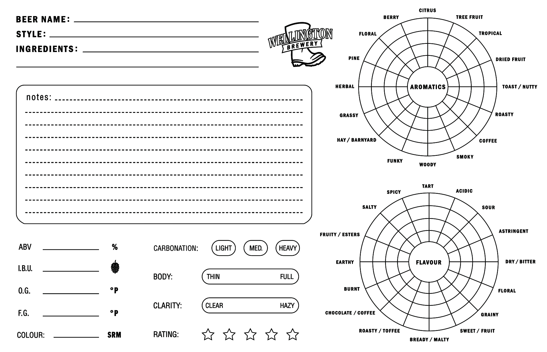 Free Beer Tasting Cards! — Wellington Brewery with Beer Tasting Free Printables