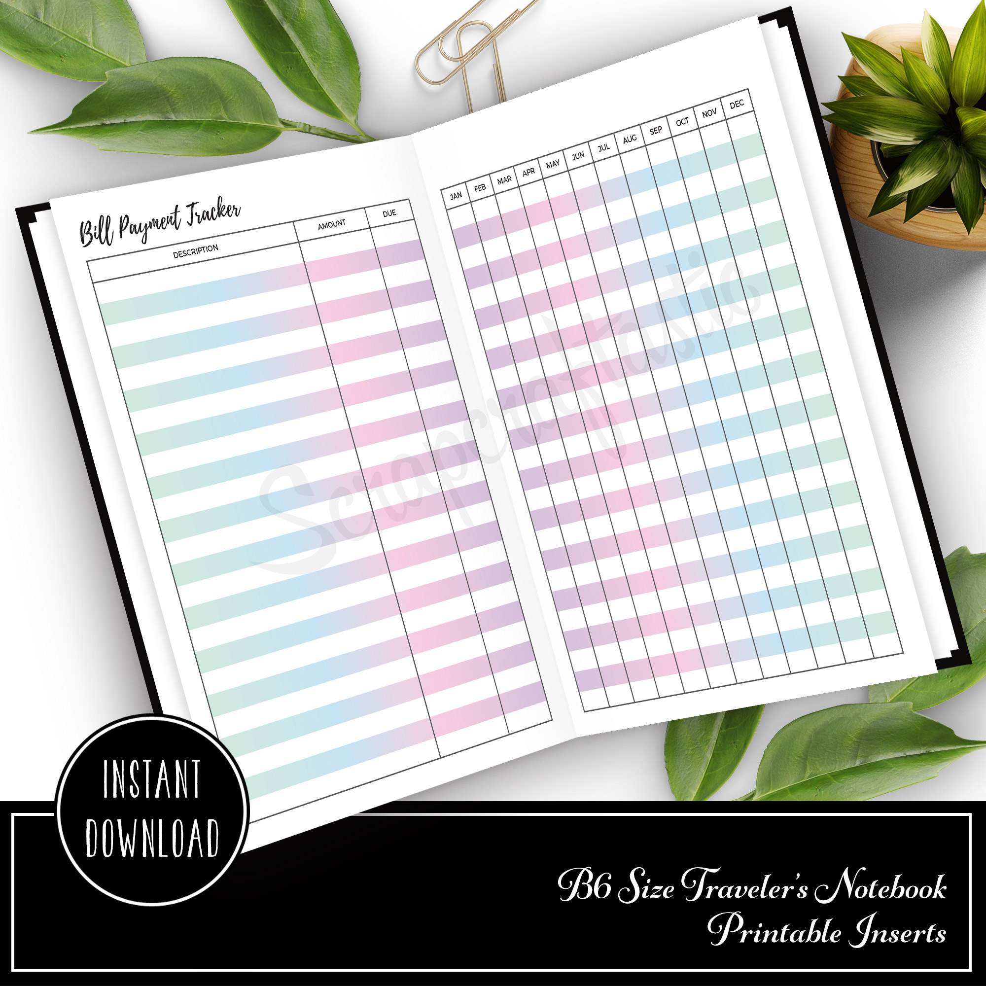 Free Bill Payment Tracker B6 Traveler&amp;#039;S Notebook Printable Insert with Free B6 Printables