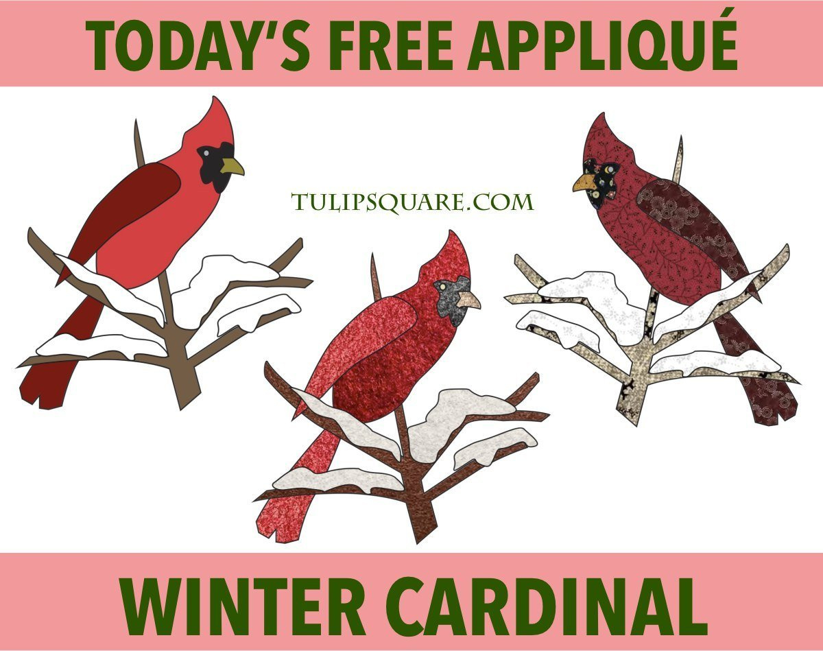 Free Bird Appliqué Pattern - Snowy Cardinal - Tulipsquare regarding Free Printable Cardinal Applique Patterns