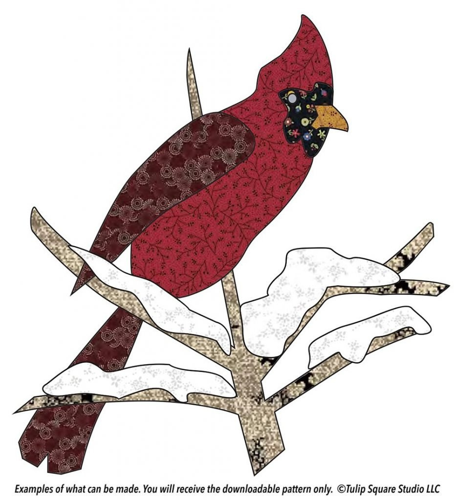Free Bird Appliqué Pattern - Snowy Cardinal - Tulipsquare within Free Printable Cardinal Applique Patterns