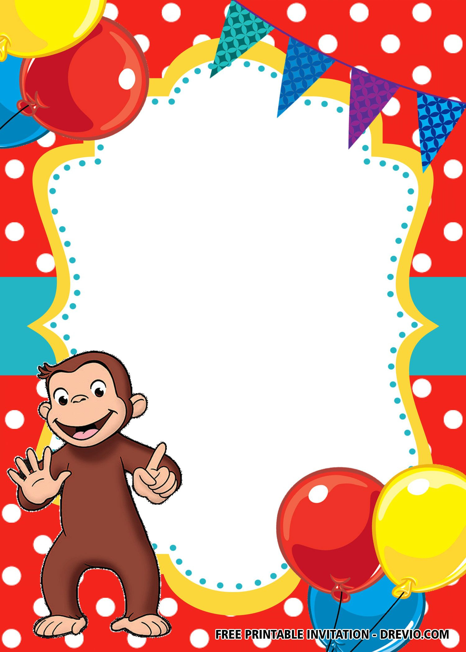 Free Blank Curious George Invitation Templates with Free Curious George Party Printables