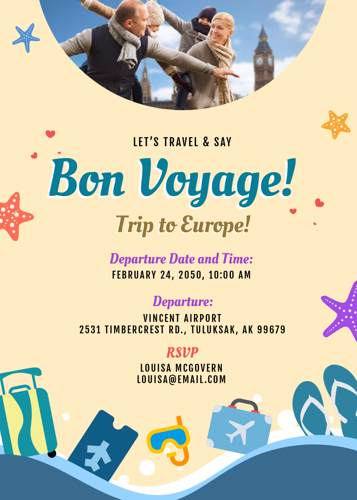 Free Bon Voyage Travel Invitation Template To Edit Online pertaining to Free Bon Voyage Templates