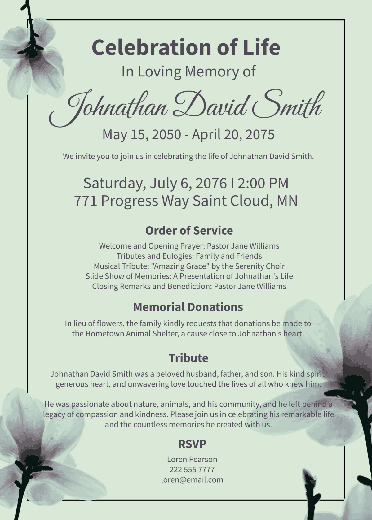 Free Celebration Of Life Invitation Templates, Editable And Printable for Celebration Of Life Flyer Templates Free