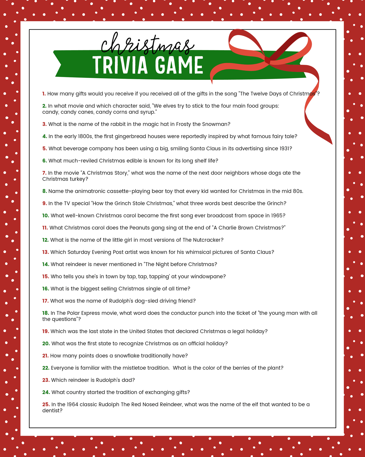 Free Christmas Trivia Printables {Games For The Family!} | Lil&amp;#039; Luna regarding Christmas Trivia Questions Free Printable