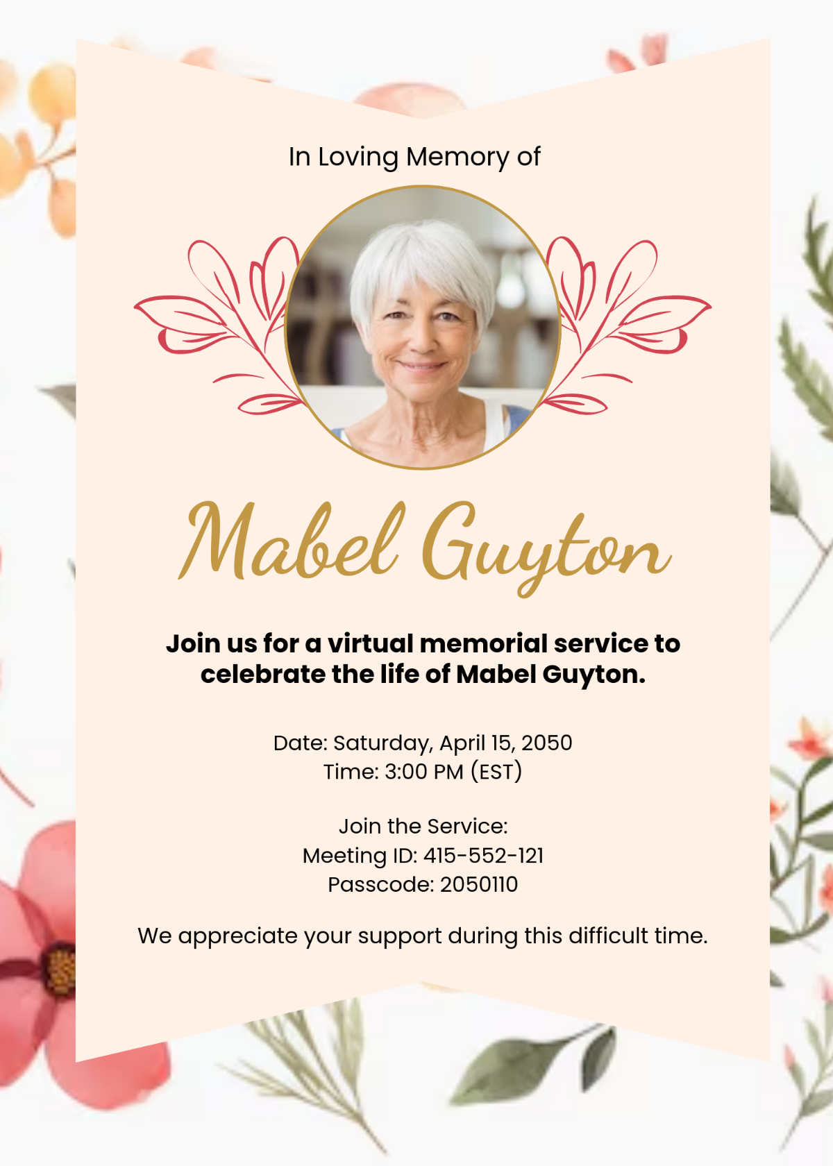 Free Colorful Virtual Funeral Invitation Template To Edit Online within Free Funeral Invitation Template