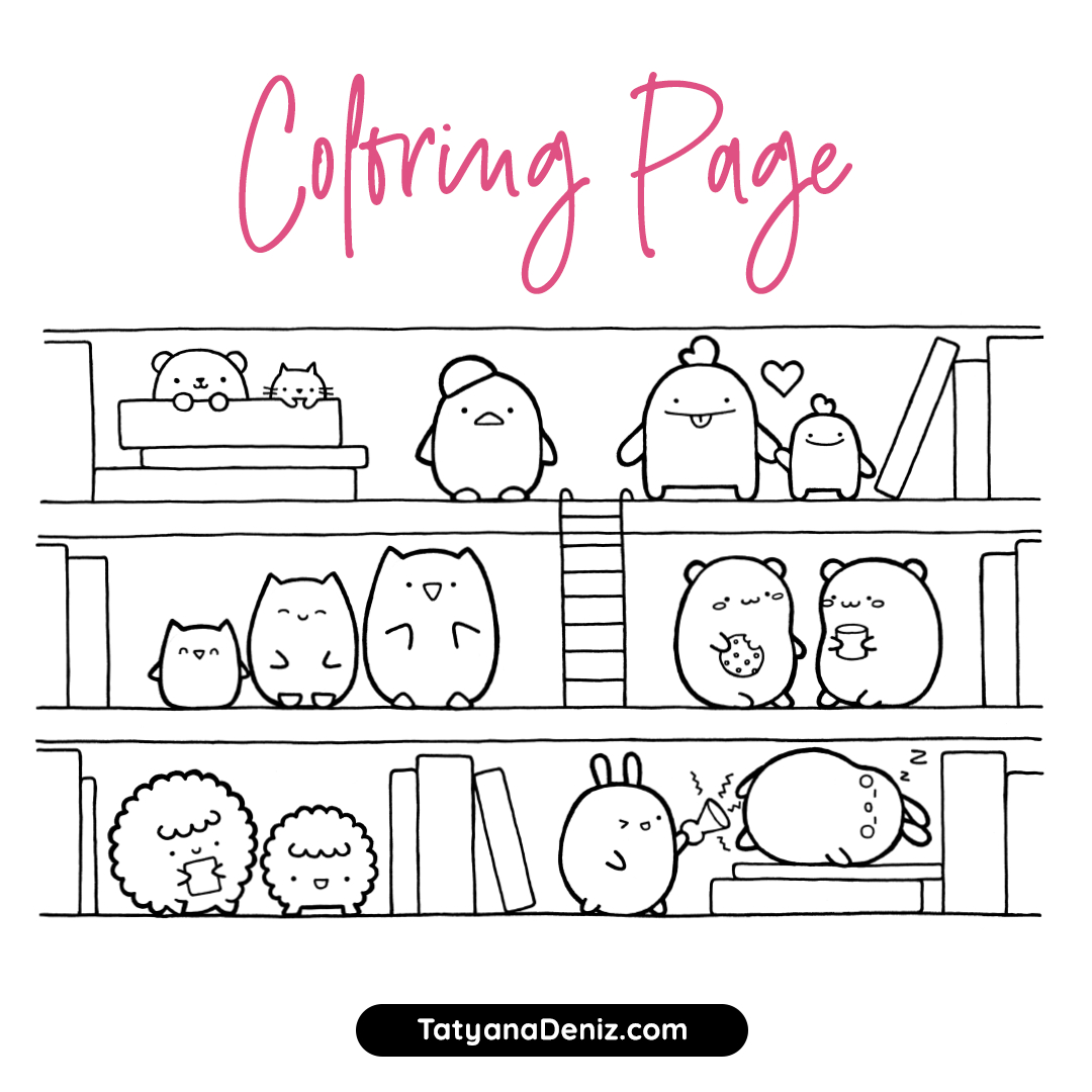 Free Coloring Page Featuring Kawaii Animals In Different Poses inside Free Kawaii Printables