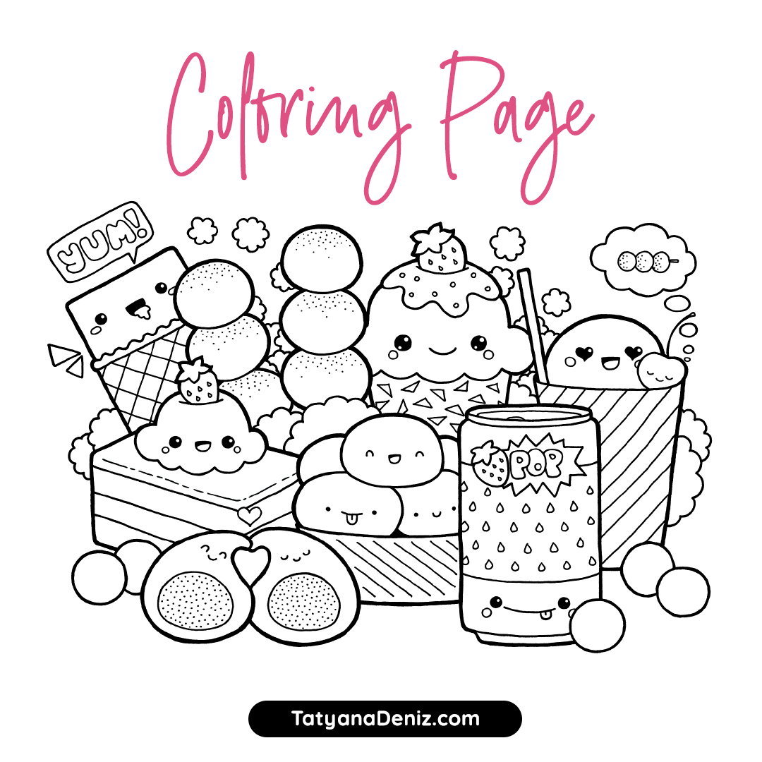 Free Coloring Page With Kawaii Food Doodle (Printable Pdf) regarding Free Kawaii Printables