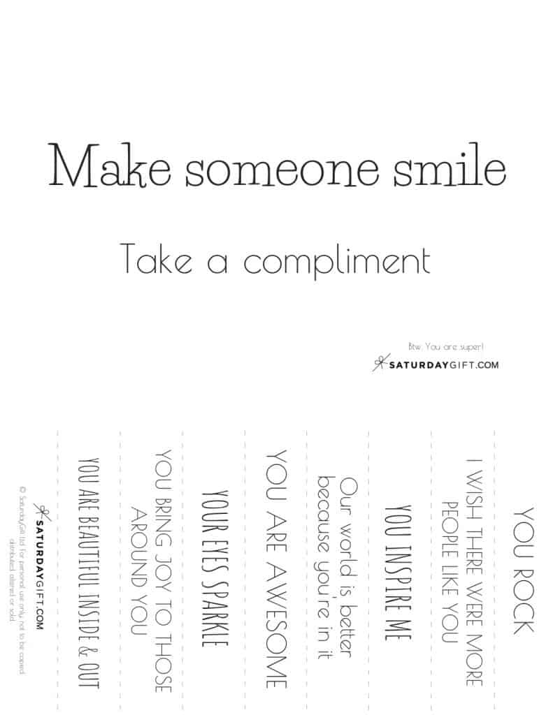 Free Compliments - Make Someone Smile {Free Printable} | Saturdaygift within Free Compliments Printable