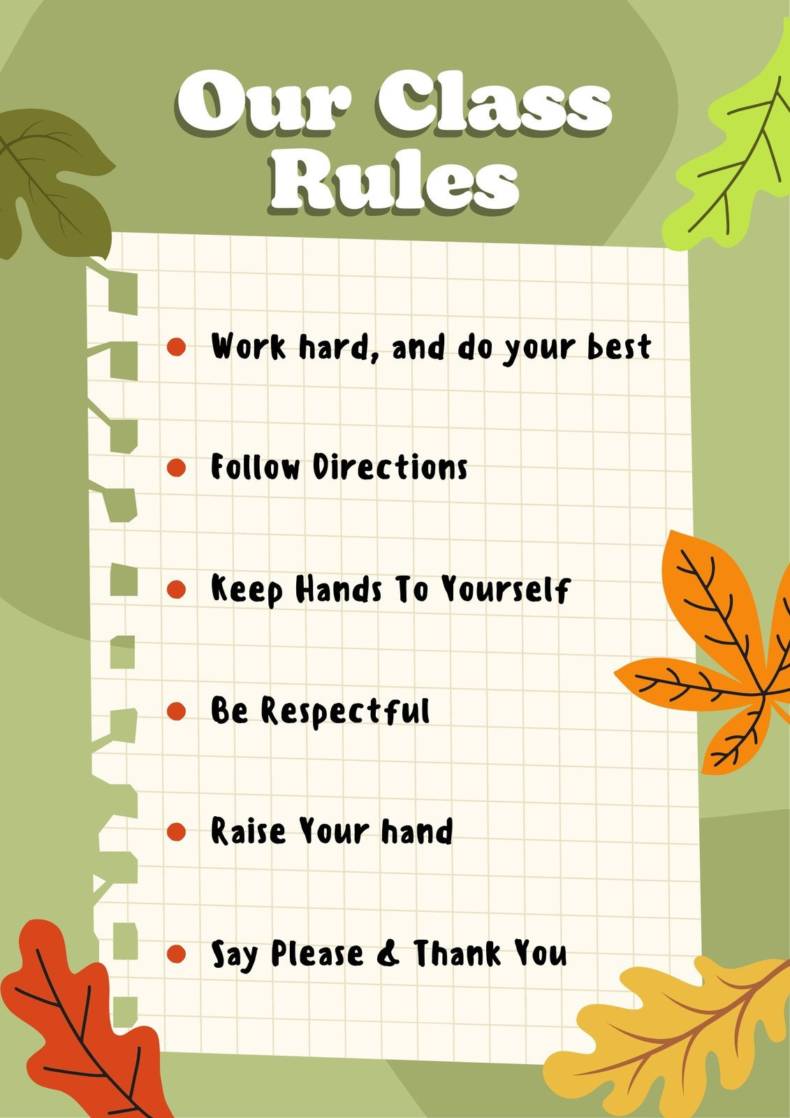 Free Custom Printable Classroom Rules Poster Templates | Canva with regard to Free Printable Classroom Rules with Pictures