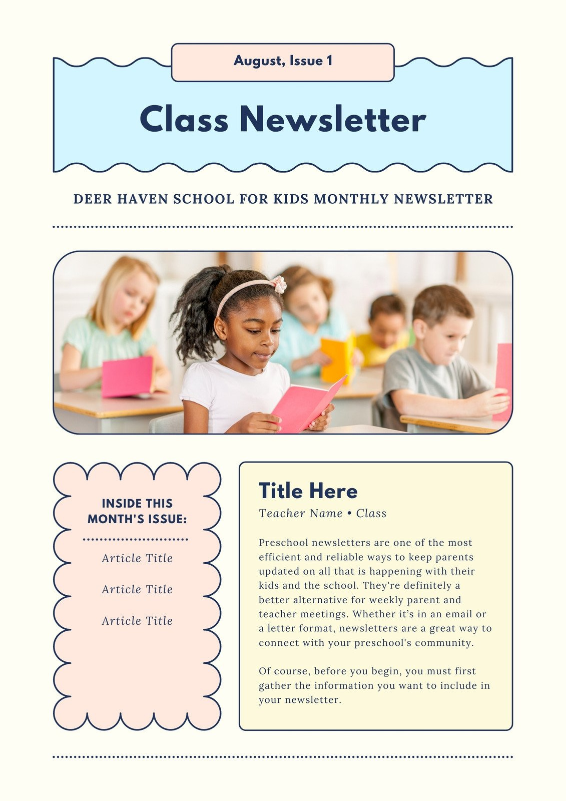 Free, Custom Printable Preschool Newsletter Templates | Canva with Free Printable Preschool Newsletter Templates