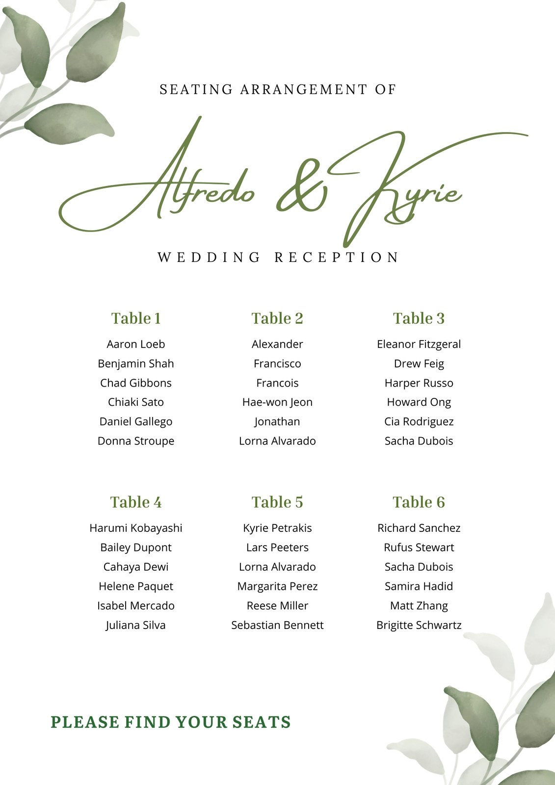 Free Custom Printable Wedding Seating Chart Templates | Canva regarding Free Printable Wedding Seating Plan