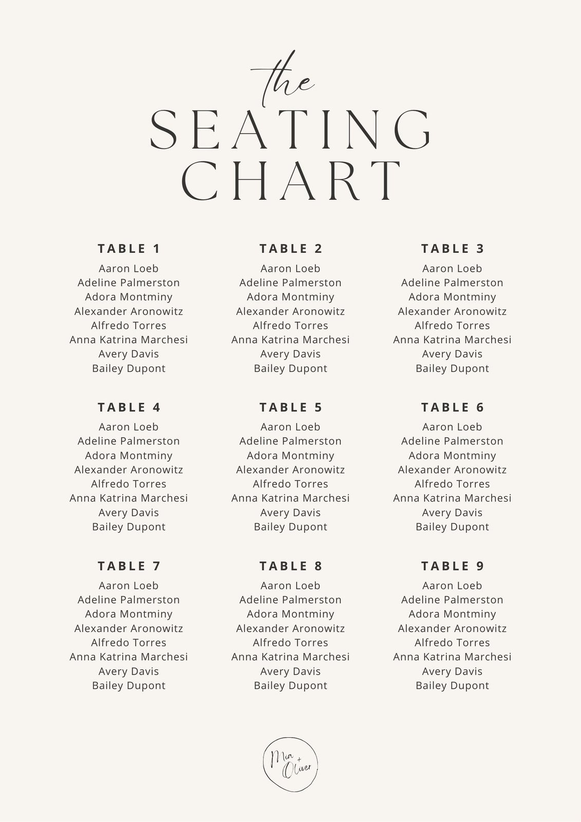 Free Custom Printable Wedding Seating Chart Templates | Canva with regard to Free Printable Wedding Seating Plan