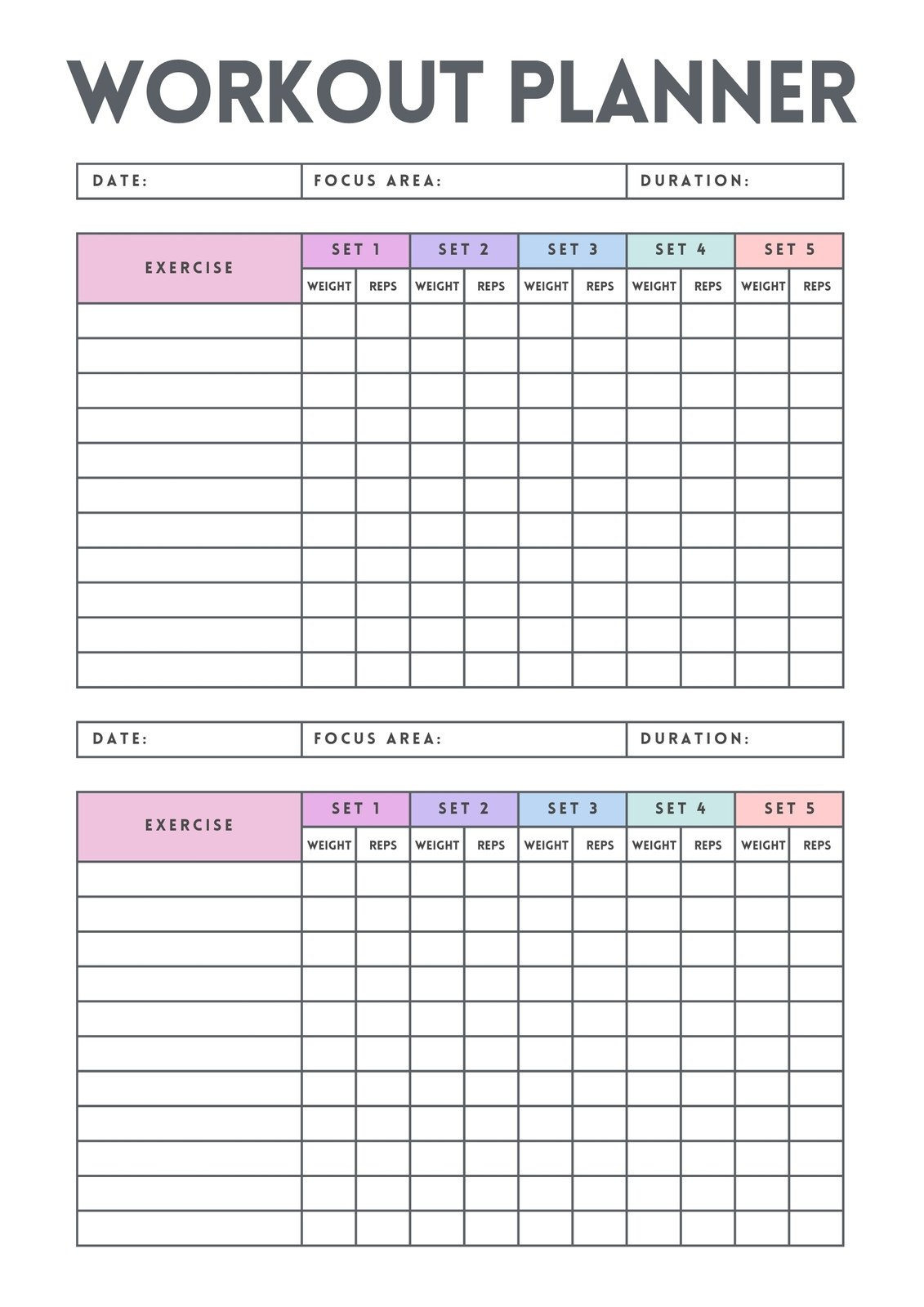 Free, Custom Printable Workout Planner Templates Online | Canva within Strength and Conditioning Template Download Free