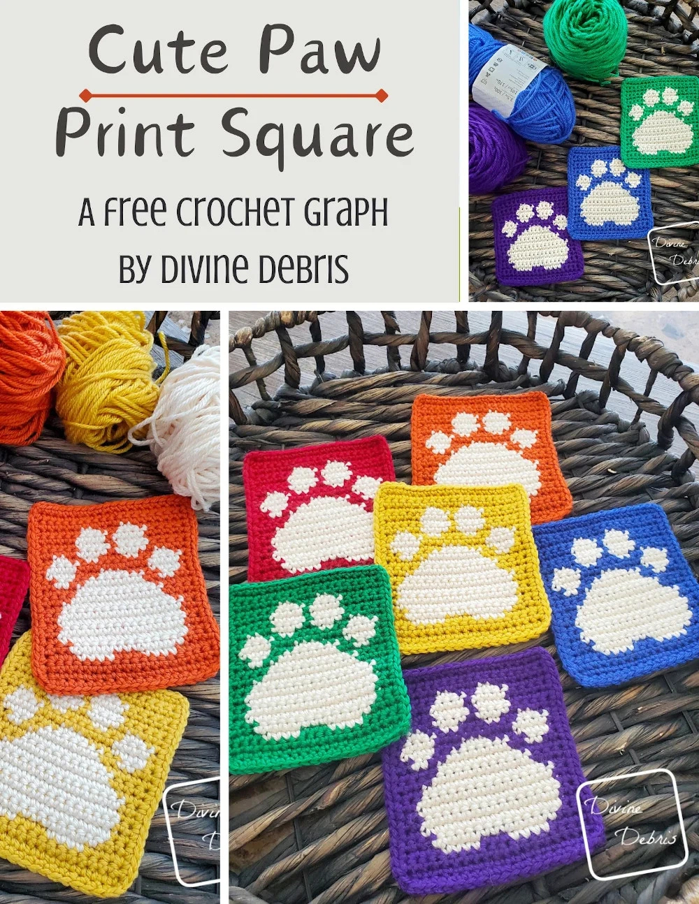 Free Cute Paw Square Crochet Pattern - Puppy Love! Divine Debris with Free Printable Crochet Patterns