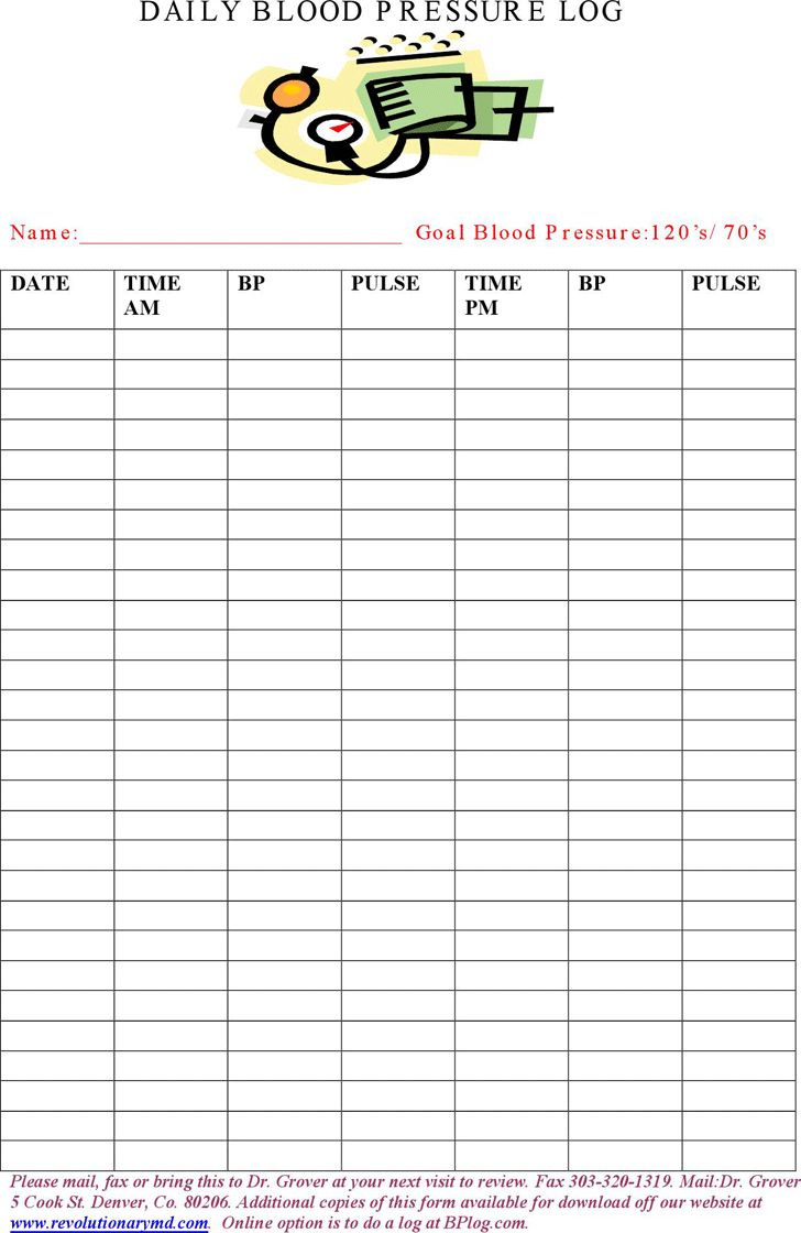 Free Daily Blood Pressure Log - Pdf | 50Kb | 2 Page(S) intended for Daily Free Printable Blood Pressure Log Sheets