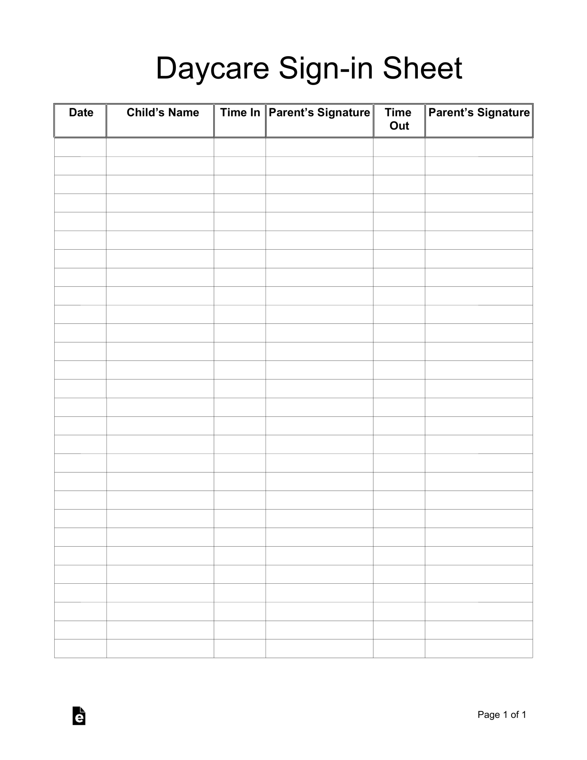 Free Daycare Sign-In Sheet Template - Pdf | Word – Eforms within Free Printable Weekly Sign in and Out Sheets For Daycare