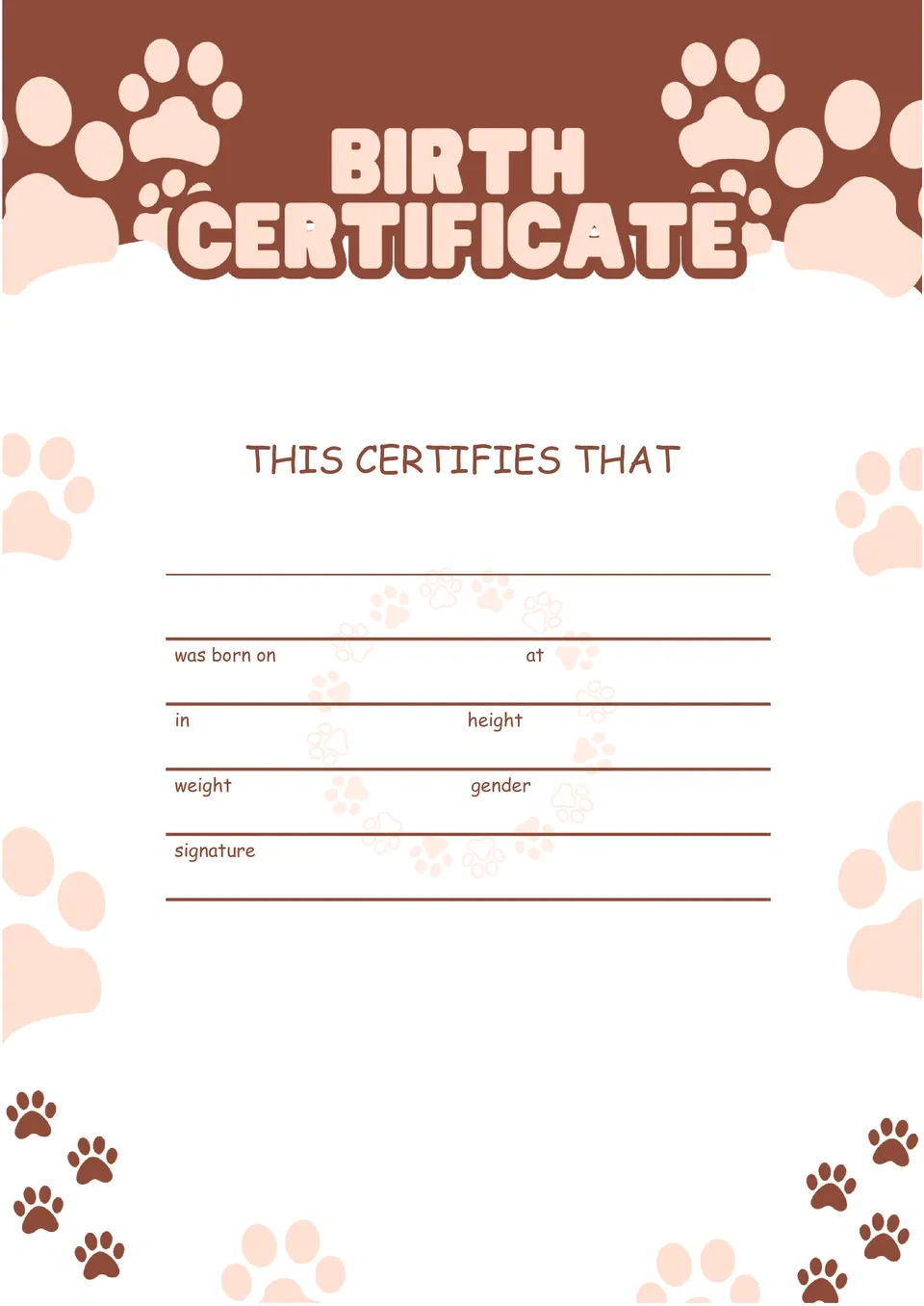 Free Dog Birth Certificate Template For Google Docs in Printable Free Puppy Birth Certificate Template
