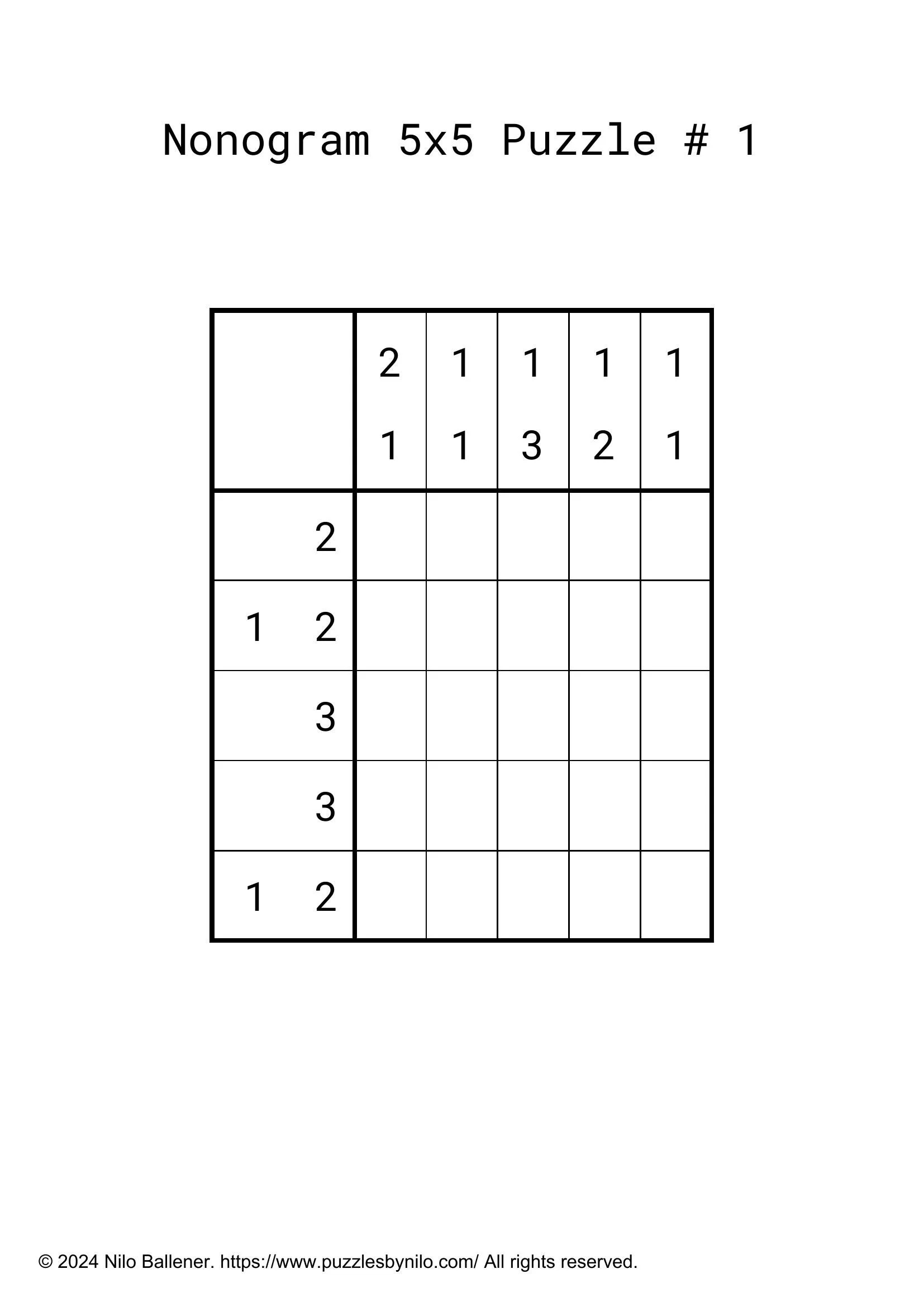 Free Downloadable Nonogram Puzzle Easy # 1 — Puzzlesnilo intended for Free Printable Nonograms